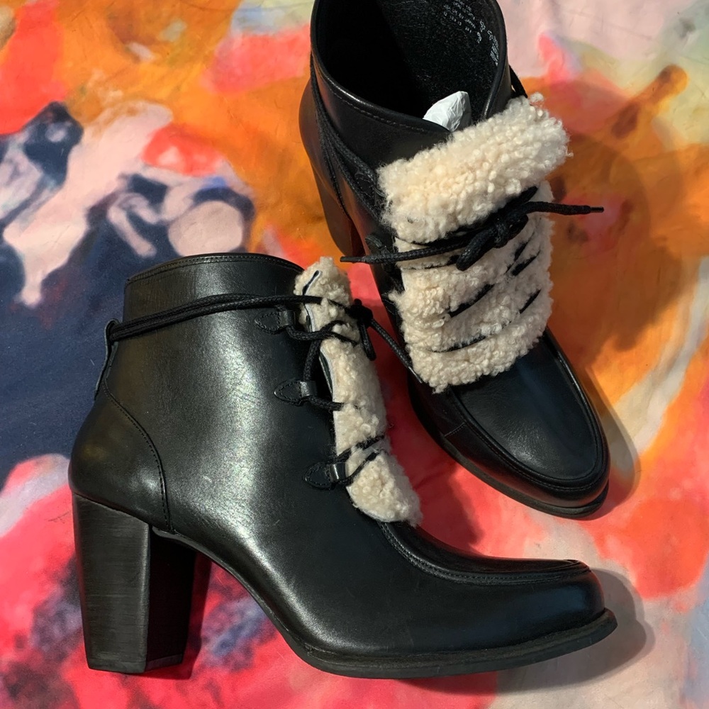 UGG Analise Exposed Sheepskin Lace Up Leather Boots